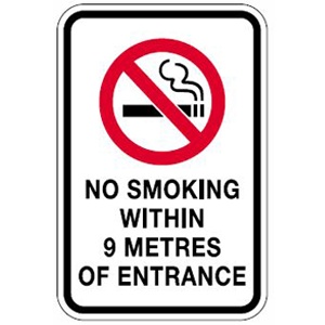 no smoking within 9 metres of entrance sign