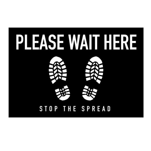 floor graphic - "please wait here stop the spread"