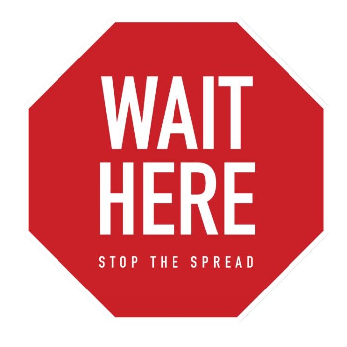 floor graphic "wait here stop the spread"