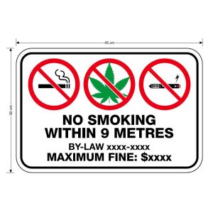 no smoking within 9 metres with bylaw and fine