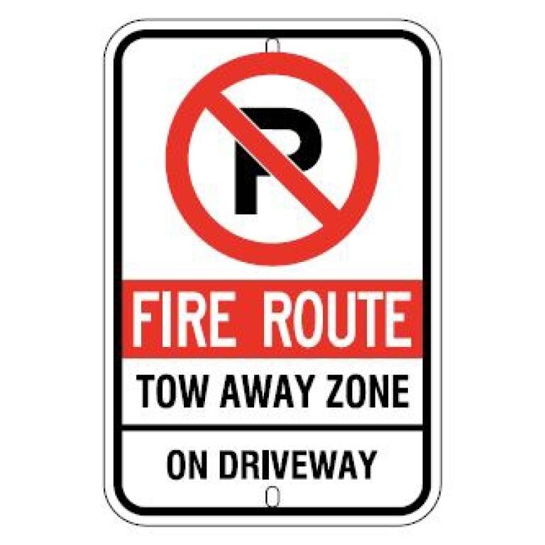 No Parking on Driveway Fire Route Tow Away Zone, 30X45cm Guelph Signs